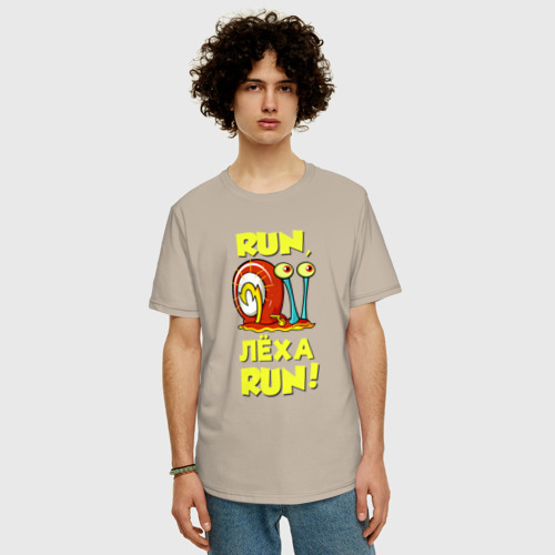 Мужская футболка хлопок Oversize с принтом Run Лёха run, вид сбоку #3