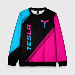 Детский свитшот 3D Tesla - neon gradient: надпись, символ