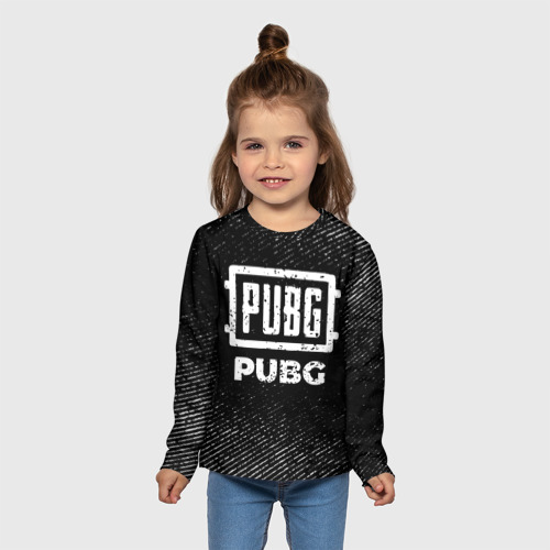 Детский лонгслив 3D с принтом PUBG с потертостями на темном фоне, вид сбоку #3