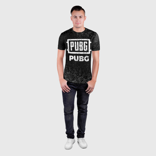 Мужская футболка 3D Slim с принтом PUBG с потертостями на темном фоне, вид сбоку #3