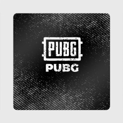 Магнит виниловый Квадрат PUBG с потертостями на темном фоне