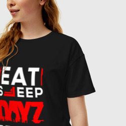 Женская футболка хлопок Oversize Надпись eat sleep DayZ repeat - фото 2