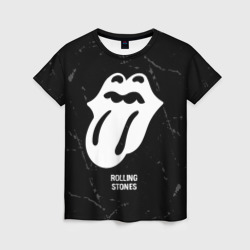 Женская футболка 3D Rolling Stones glitch на темном фоне