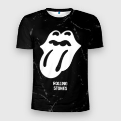 Мужская футболка 3D Slim Rolling Stones glitch на темном фоне