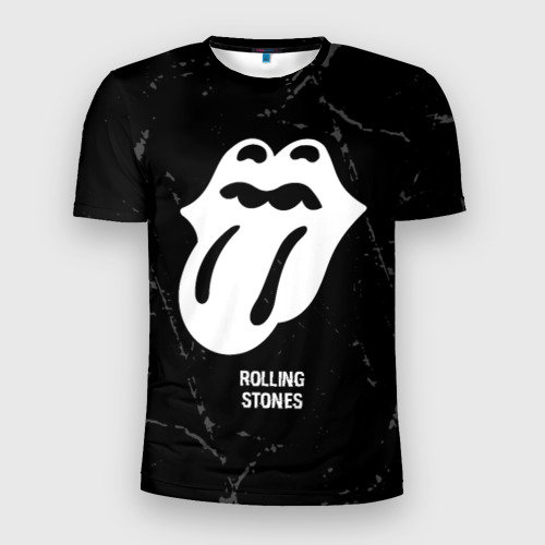 Мужская футболка 3D Slim Rolling Stones glitch на темном фоне, цвет 3D печать