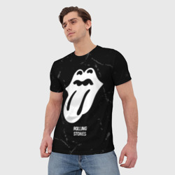 Мужская футболка 3D Rolling Stones glitch на темном фоне - фото 2