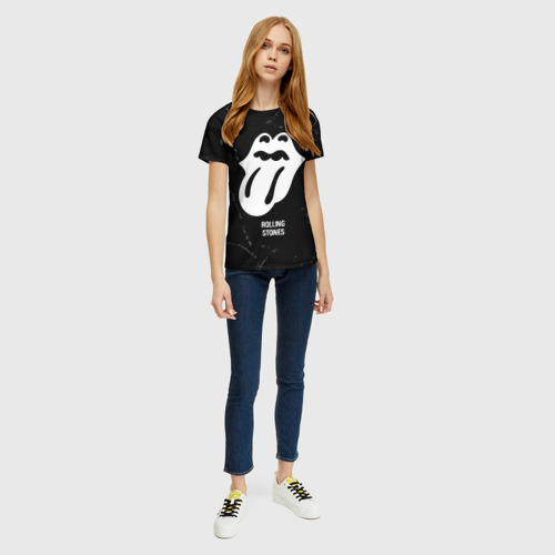 Женская футболка 3D Rolling Stones glitch на темном фоне, цвет 3D печать - фото 5