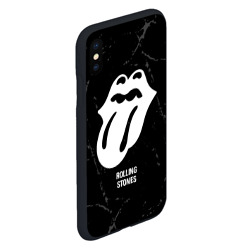 Чехол для iPhone XS Max матовый Rolling Stones glitch на темном фоне - фото 2