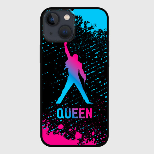 Чехол для iPhone 13 mini с принтом Queen - neon gradient, вид спереди #2