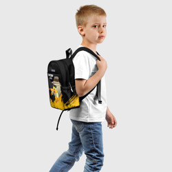 Рюкзак с принтом Цыпленок с автоматом для ребенка, вид сзади №1. Цвет основы: белый