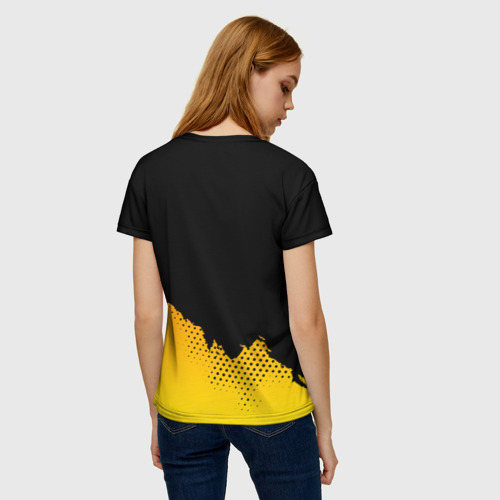 Женская футболка 3D с принтом Цыпленок с автоматом, вид сзади #2