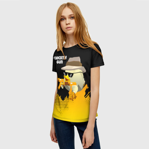 Женская футболка 3D с принтом Цыпленок с автоматом, фото на моделе #1
