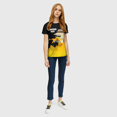 Женская футболка 3D с принтом Цыпленок с автоматом, вид сбоку #3