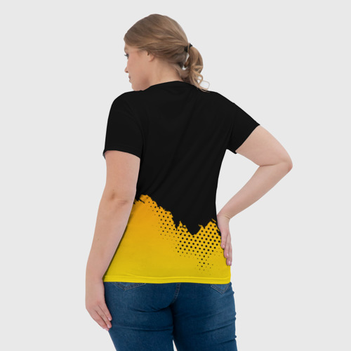 Женская футболка 3D с принтом Цыпленок с автоматом, вид сзади #2