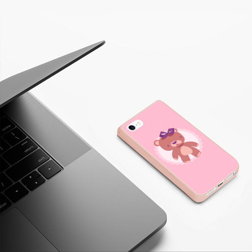 Чехол для iPhone 5/5S матовый Милый игрушечный мишка, цвет светло-розовый - фото 5