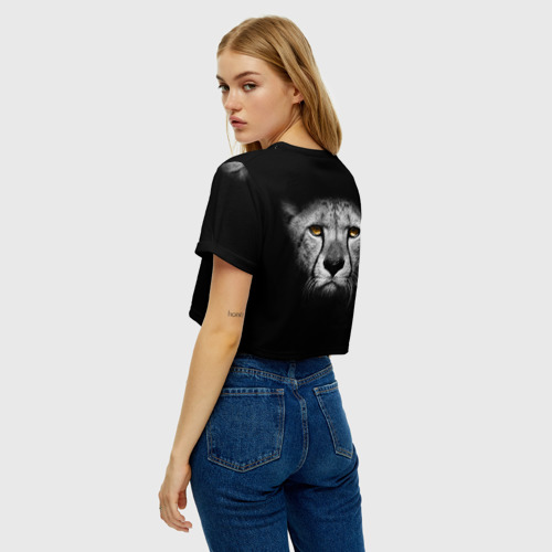 Женская футболка Crop-top 3D Гепард во тьме, цвет 3D печать - фото 5