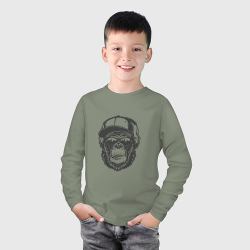 Детский лонгслив хлопок с принтом Крутая обезьяна, фото на моделе #1