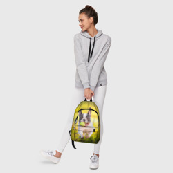 Рюкзак с принтом Французский бульдог с мячиком для любого человека, вид спереди №6. Цвет основы: белый