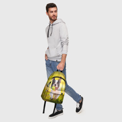 Рюкзак с принтом Французский бульдог с мячиком для любого человека, вид спереди №5. Цвет основы: белый