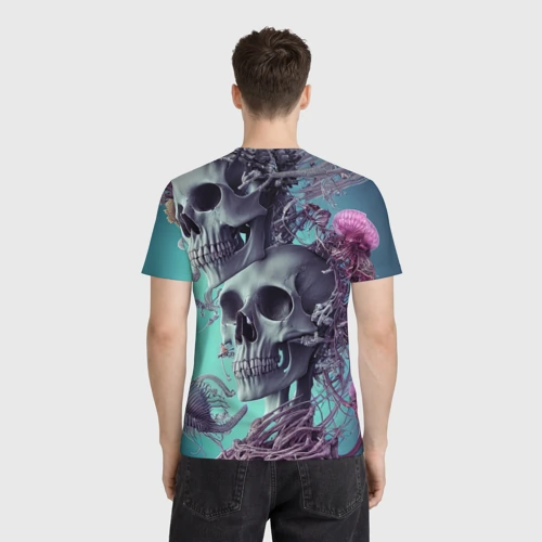 Мужская футболка 3D с принтом Кости и медузы, вид сзади #2