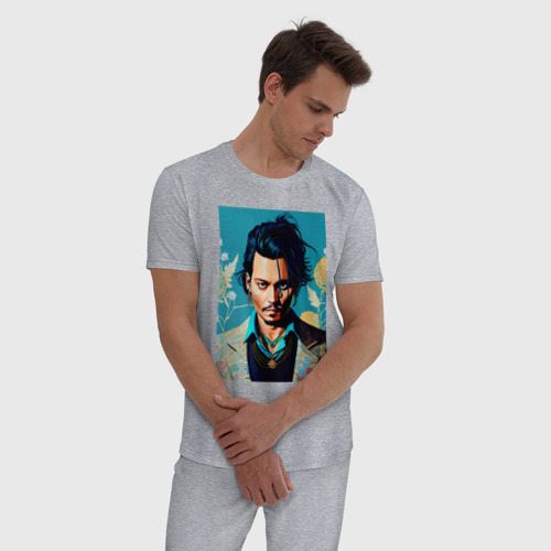 Мужская пижама хлопок Джонни Депп - суровый взгляд, цвет меланж - фото 3