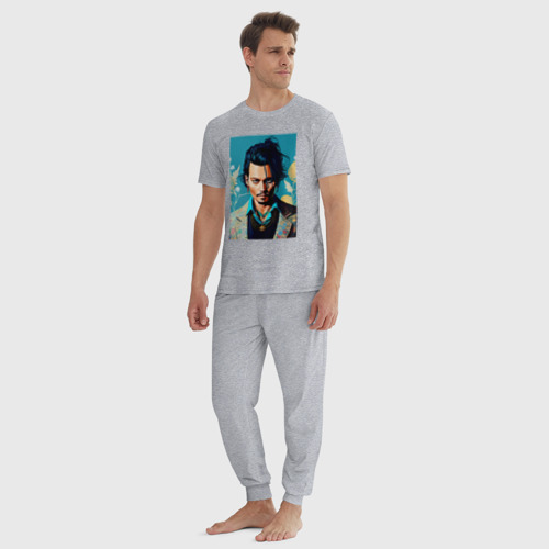 Мужская пижама хлопок Джонни Депп - суровый взгляд, цвет меланж - фото 5