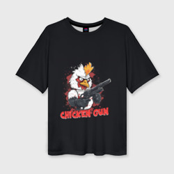 Женская футболка oversize 3D Chicken gun pew pew