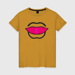 Женская футболка хлопок Губы абстракция, силуэт рта