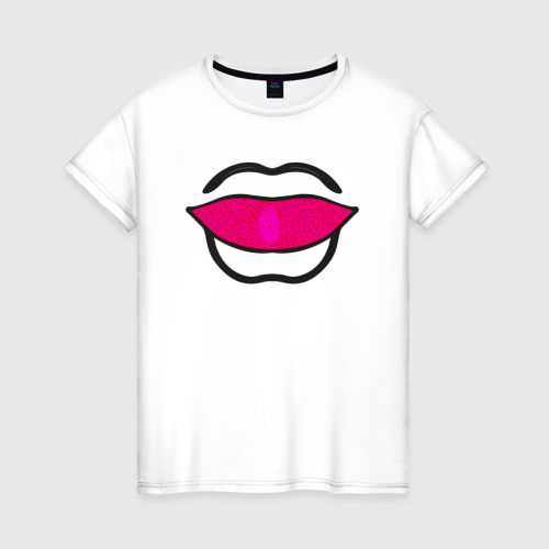 Женская футболка из хлопка с принтом Губы абстракция, силуэт рта, вид спереди №1