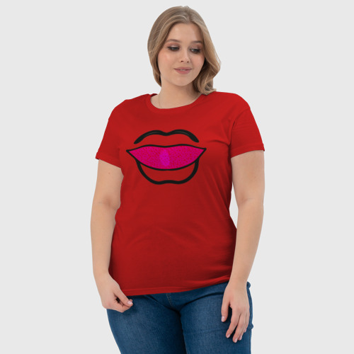 Женская футболка хлопок Губы абстракция, силуэт рта, цвет красный - фото 6