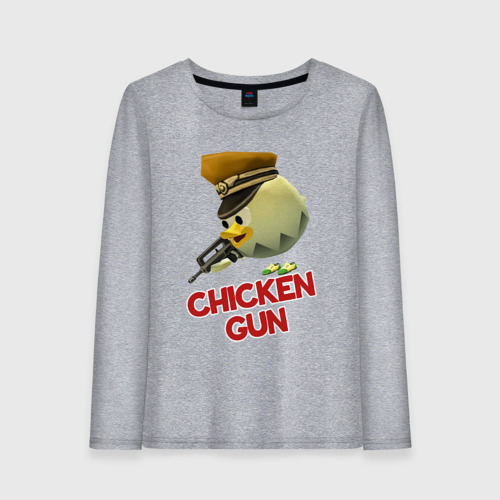 Женский лонгслив хлопок с принтом Chicken Gun logo, вид спереди #2