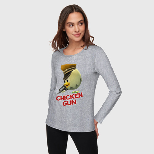 Женский лонгслив хлопок с принтом Chicken Gun logo, фото на моделе #1