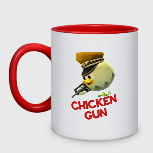 Кружка двухцветная с принтом Chicken Gun logo, вид спереди №1