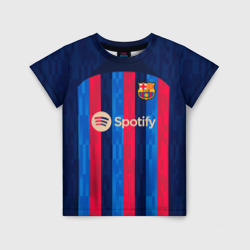 Футболка с принтом Лионель Месси Барселона форма 22-23 домашняя для ребенка, вид спереди №1. Цвет основы: белый