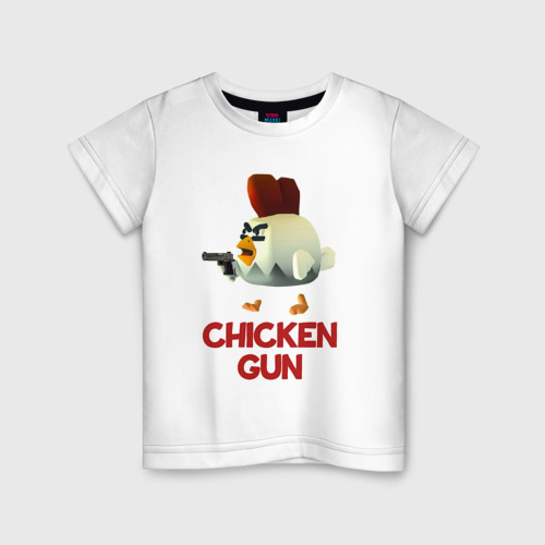 Детская футболка из хлопка с принтом Chicken Gun chick, вид спереди №1