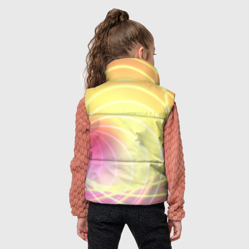 Детский жилет утепленный 3D Абстрактные неоновые светящиеся розово желтые спиральные линии, цвет светло-серый - фото 4