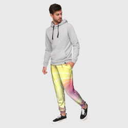 Мужские брюки 3D Абстрактные неоновые светящиеся розово желтые спиральные линии - фото 2