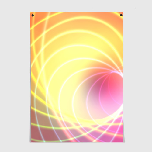 Постер Абстрактные неоновые светящиеся розово желтые спиральные линии