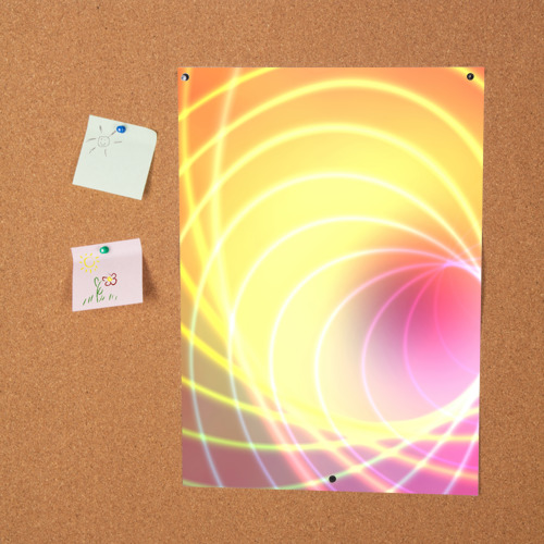 Постер Абстрактные неоновые светящиеся розово желтые спиральные линии - фото 2