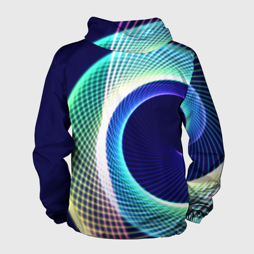 Мужская ветровка 3D с принтом Абстрактные неоновые светящиеся спиральные линии, вид сзади #1