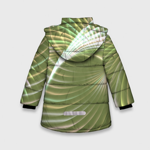 Зимняя куртка для девочек 3D с принтом Абстрактные неоновые светящиеся зелено желтые спиральные линии, вид сзади #1