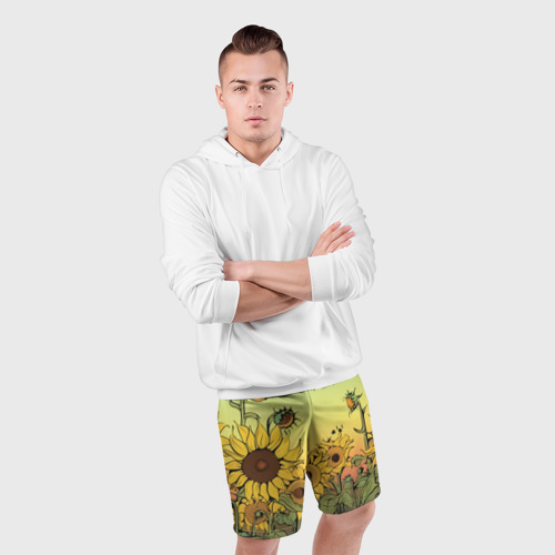 Мужские шорты спортивные Поле подсолнухов, цвет 3D печать - фото 5