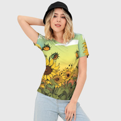 Женская футболка 3D Slim Поле подсолнухов - фото 2