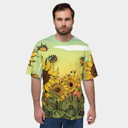 Мужская футболка oversize 3D Поле подсолнухов - фото 2