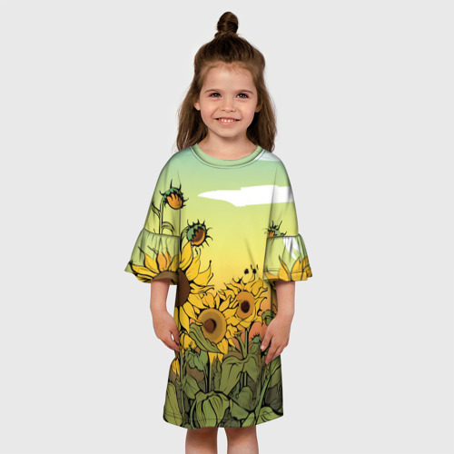 Детское платье 3D Поле подсолнухов, цвет 3D печать - фото 4