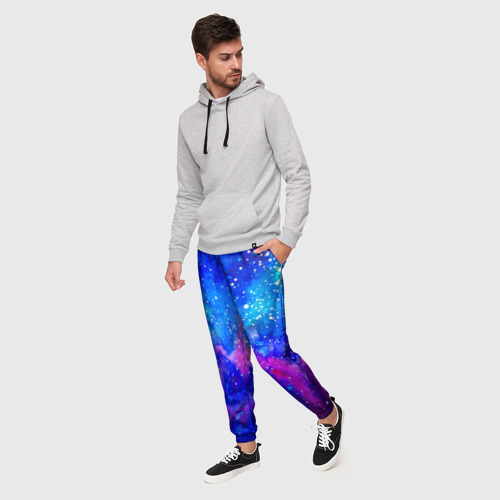 Мужские брюки 3D с принтом Синие краски и белые точки, фото на моделе #1