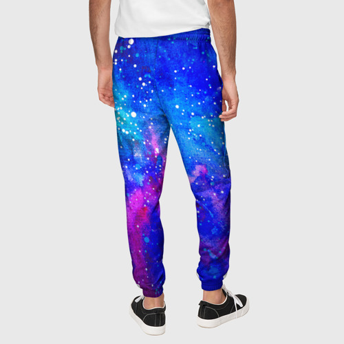 Мужские брюки 3D с принтом Синие краски и белые точки, вид сзади #2