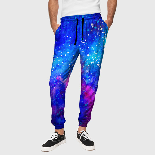 Мужские брюки 3D с принтом Синие краски и белые точки, вид сбоку #3