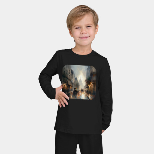 Детская пижама с лонгсливом хлопок с принтом Улица старого города, фото на моделе #1