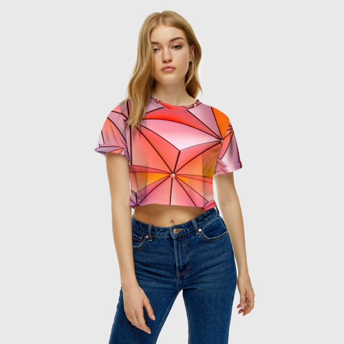 Женская футболка Crop-top 3D Розовый обман зрения, цвет 3D печать - фото 3